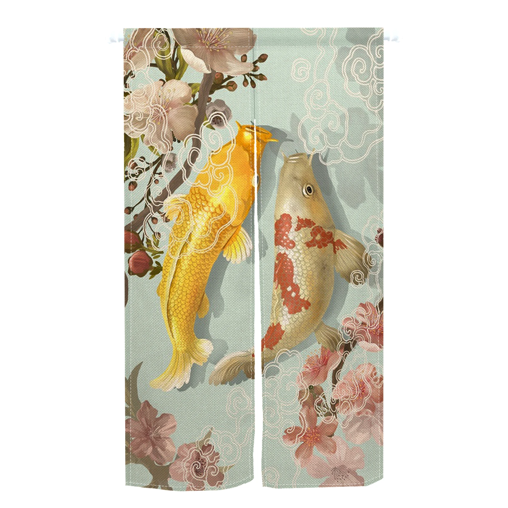 Cortina de puerta Noren japonesa con diseño de peces Koi de pintura de tinta china, que atrae la buena suerte, para separación de espacios de baño, cortina colgante dividida.
