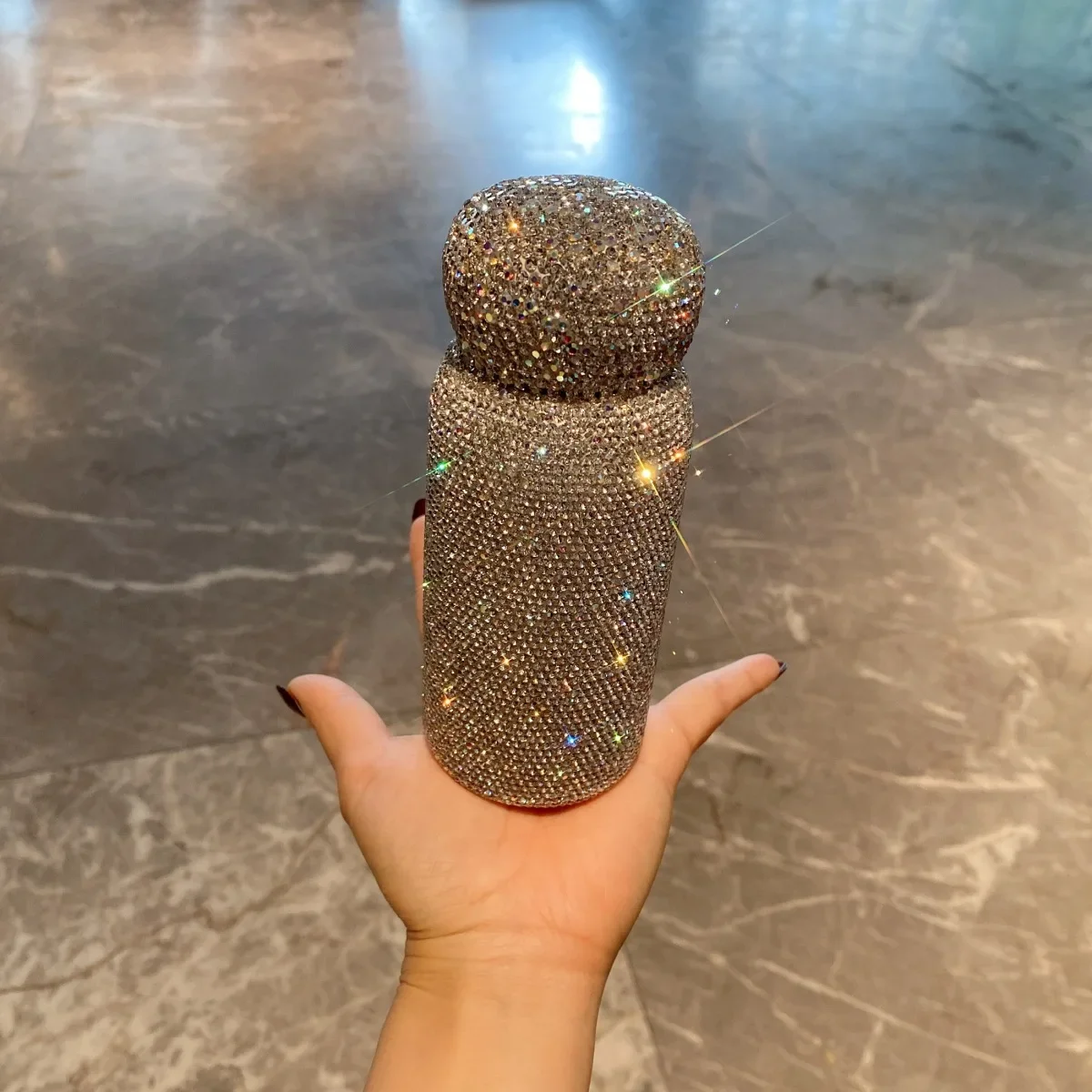Stainless Steel Pocket Thermal Water Bottle Bling Diamond Camping Drinkware Outdoor 220ml Mini Thermos Cup Pocket Thermos Cup