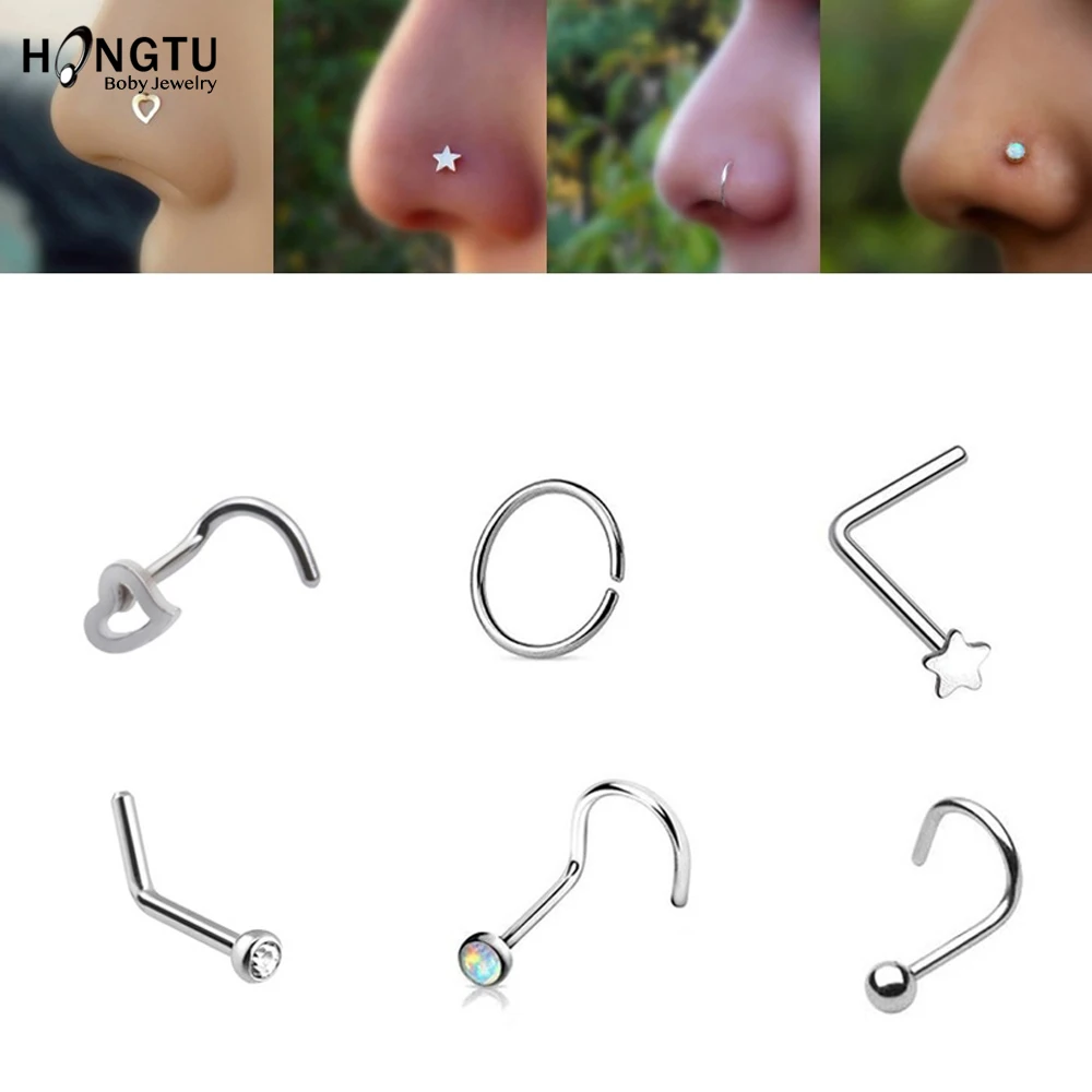 6PCS Titanium Nose Stud L-Shape Nariz Studs Screws Nose Ring Hoop Piercings Nostril Earring Stud Piercings Women Fashion Jewelry