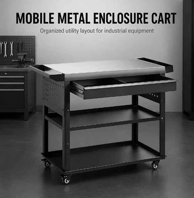 a for 3Tier Rolling  Cart With Stainless Steel Worktop  Drawer, Custom Size & Color, Heavy Duty Mobile Food Prep Serving Trolley