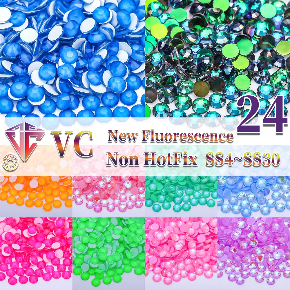 VC New Fluorescence Glitter Neon Non Hotfix Rhinestones Bright DIY Nail Art Crystals Diamond Strass Gems for Charms Dress