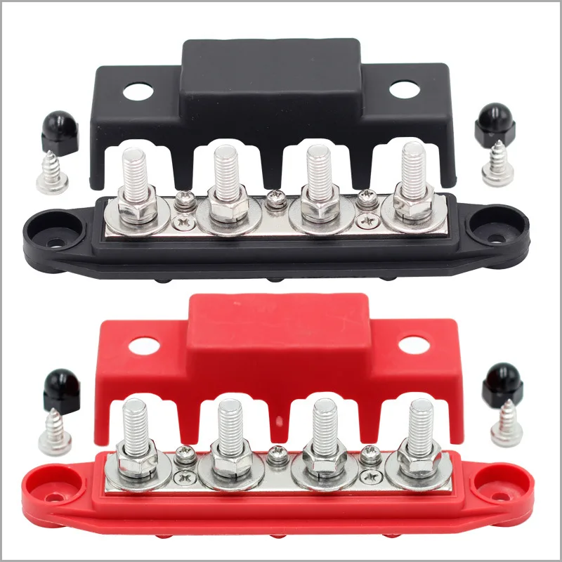 RV Yacht Ship Confluence Row 4 Road Confluence Row 48V250A Copper Stud Wiring Red and Black Stud Power Distribution Block