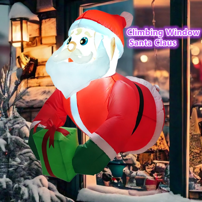 

Рождественская надувная коробка с окном для скалолазания, ручной Подарочный ящик с Санта-Клаусом, встроенная фотовспышка, рождественское праздничное украшение для окна