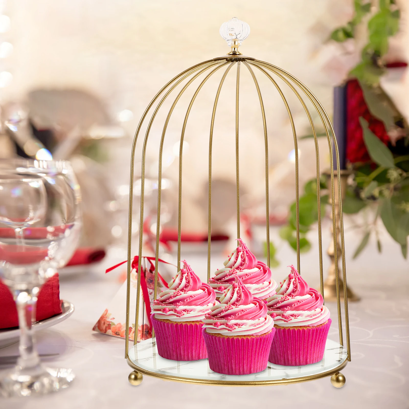 

Premium Cage Shaped Holder for Makeup Display Storage Multi Functional Stand for Toiletries and Cakes