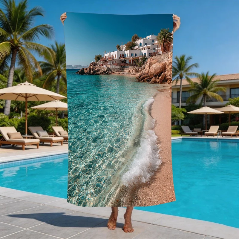 Tropical Pool Palm Beverage Beach Towel Seaside Pool Quick Drying Bath Towel