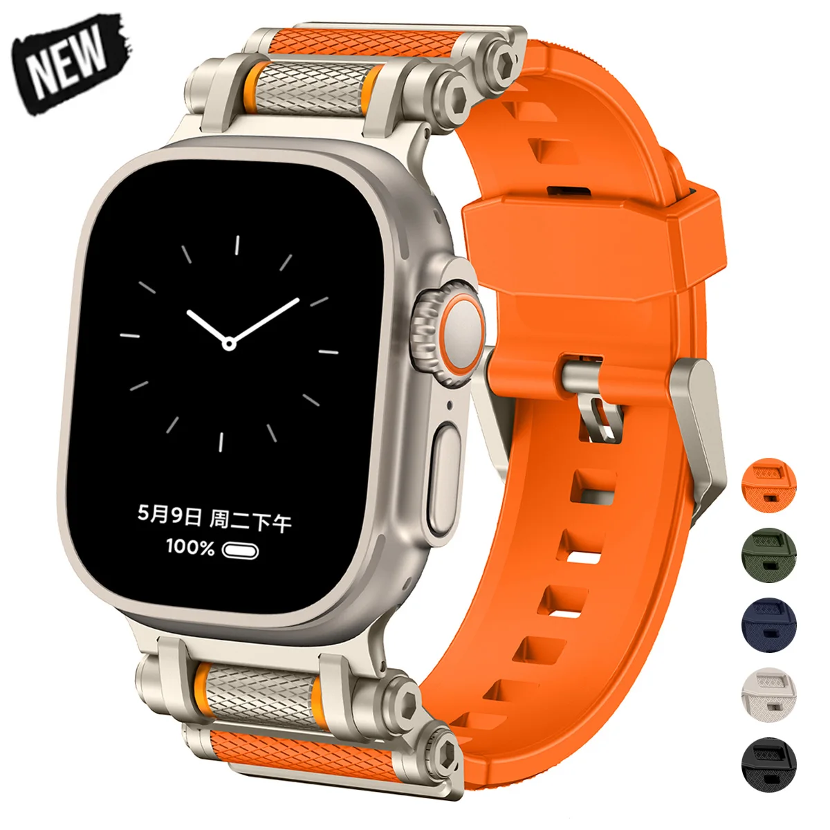 Sportarmband für Apple Watch Ultra 2 49mm Series 11 10 46mm Gummi-Metall-Armband für iWatch 9 8 7 6 SE 44MM 45MM Luxusband