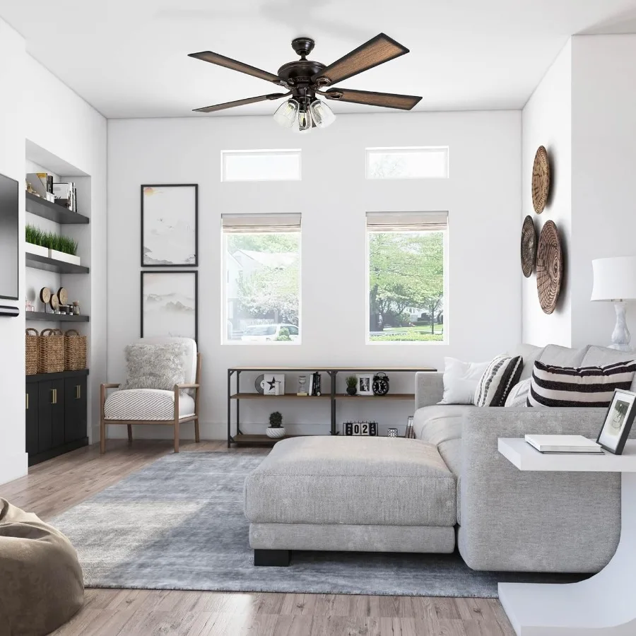 مروحة سقف LED للمزرعة مقاس 52 بوصة مع ضوء متكامل وسلسلة سحب لغرف المعيشة الداخلية وغرف النوم ومناطق الطعام