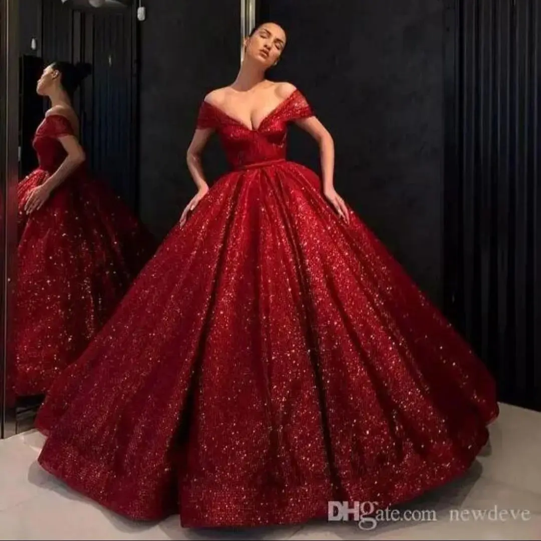 Hot Red Evening Dresses Mother Of The Bride Dress Sequined Appliques Lace Prom Dress Custom Made Ball Gown Evening Gowns