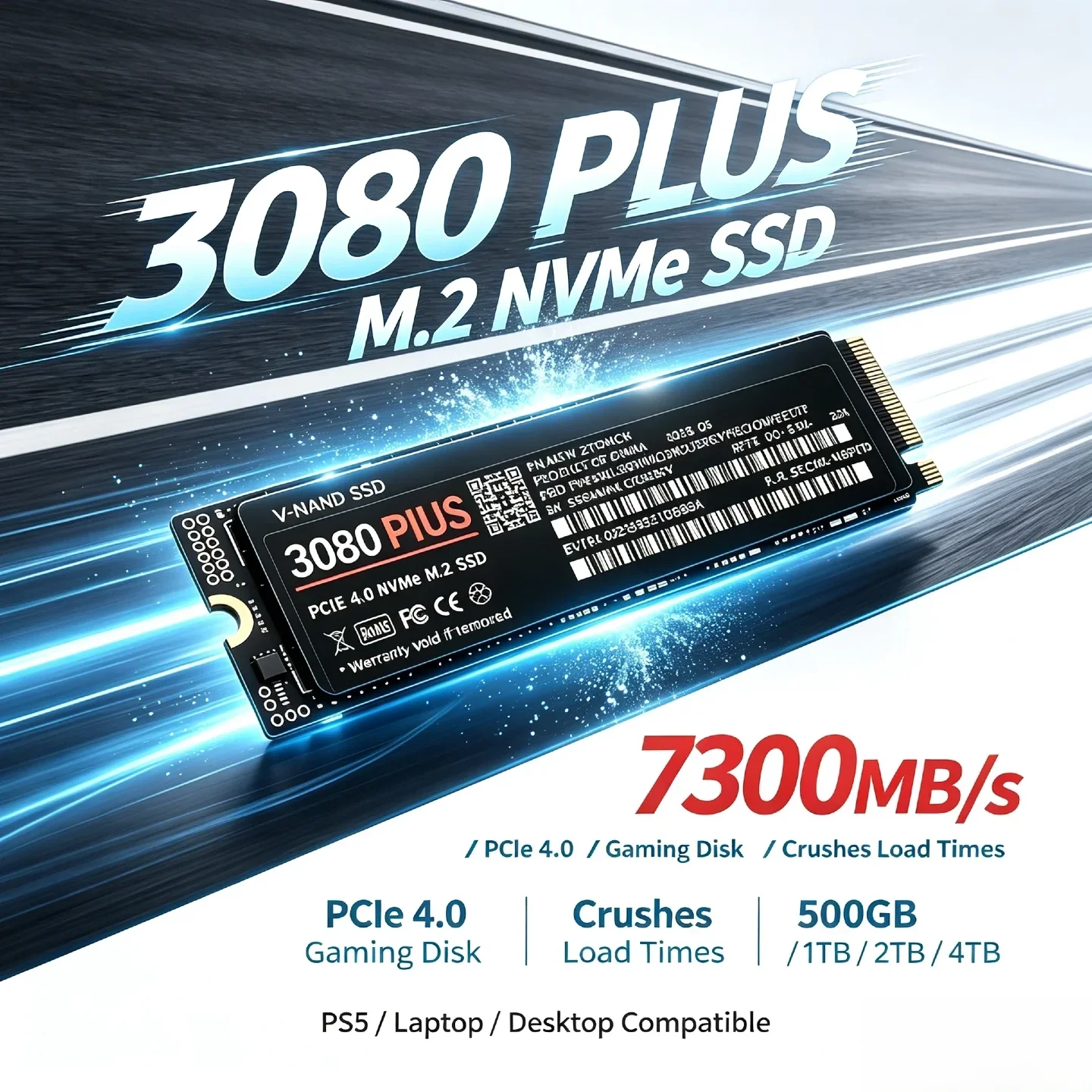 M.2 2280 3080 PLUS NVMe SSD 500GB 1TB 2TB 4TB PCIe Gen 4.0x4 7300MB/s TLC 3D NAND Gaming Drive for PS5 Laptop PC 2026 New Pro