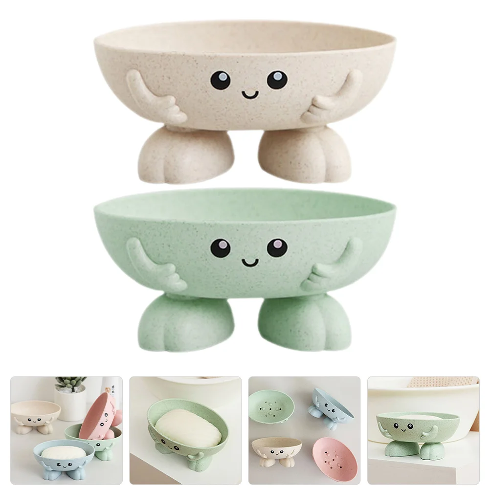 

Multifunctional Soap Dish Box Self Draining Tray Wheat Straw Bar Holder