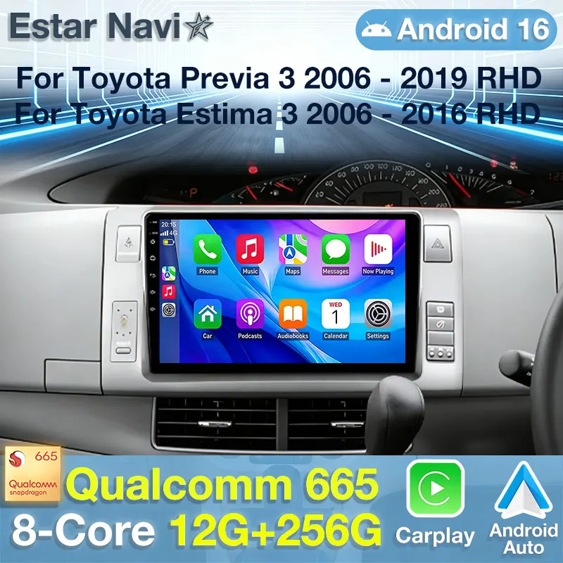 Android 16 Car Radio For Toyota Previa XR50 3 III Estima AHR20 XR50 3 2006 - 2019 RHD GPS Multimedia Player Navi Head Unit Video
