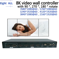 Controlador de pared de vídeo para TV, 8K, 2x2, 1x4, 1x3, 3x14K, procesador de pantalla de vídeo múltiple con rotación de 90 ° 270 °, 7680x1080, 5760x1080, 4320x1920