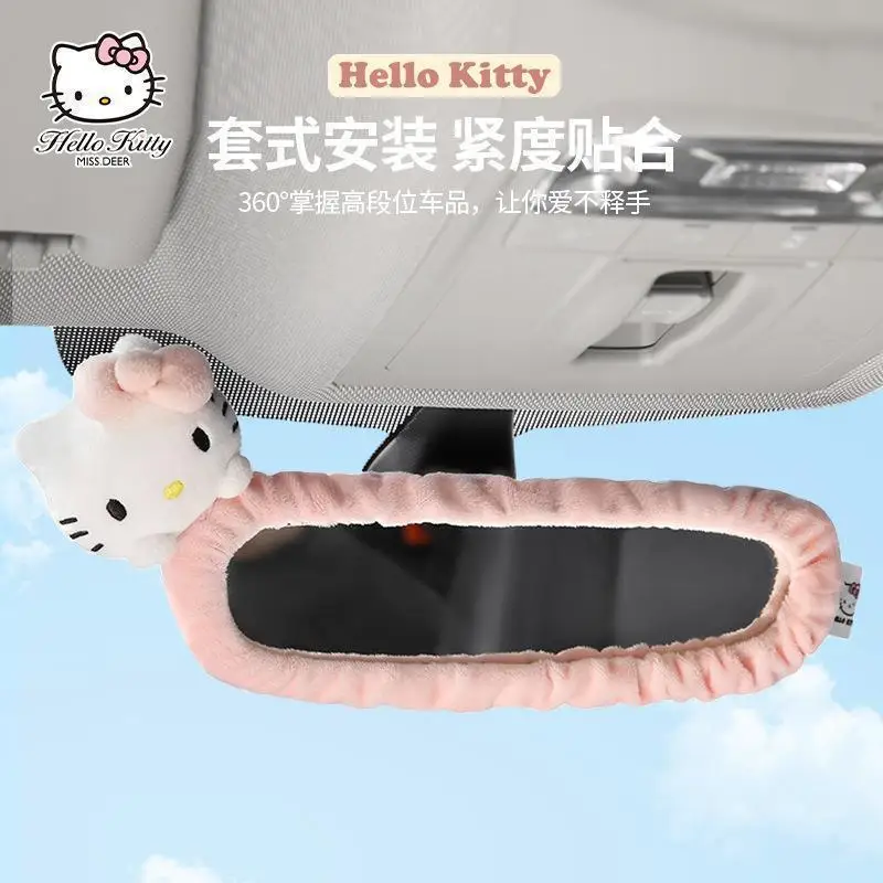 Hello Kitty Cover kaca spion mobil, aksesoris Interior otomotif dekorasi kaca spion mobil flanel kartun Sanrio