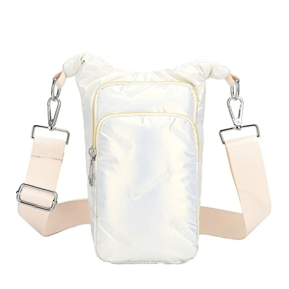 Large Capacity Water Bottle Holder Bag ‌Quilted Phone Purse Water Bottle Pouch Adjustable Puffer Sling Bag Autumn Winter