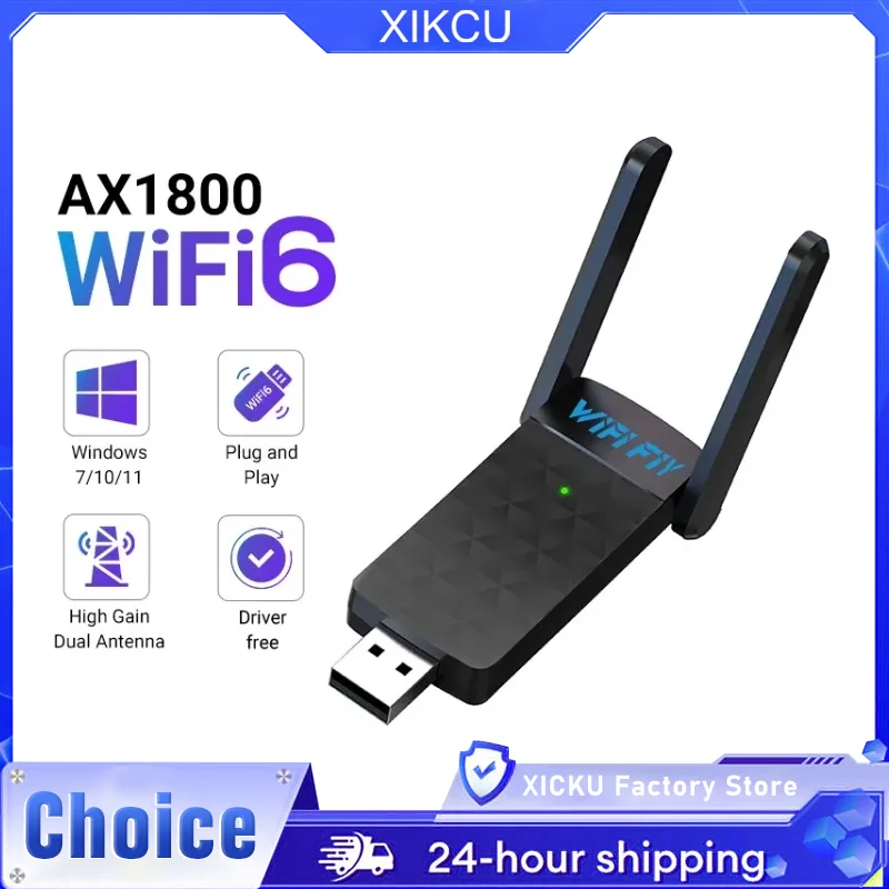 

1800 Мбит/с Wi-Fi 6 USB-адаптер 5G/2,4 ГГц USB3.0 Wi-Fi-ключ Беспроводная сетевая карта 802.11ax Антенна с высоким коэффициентом усиления для Windows 10 11