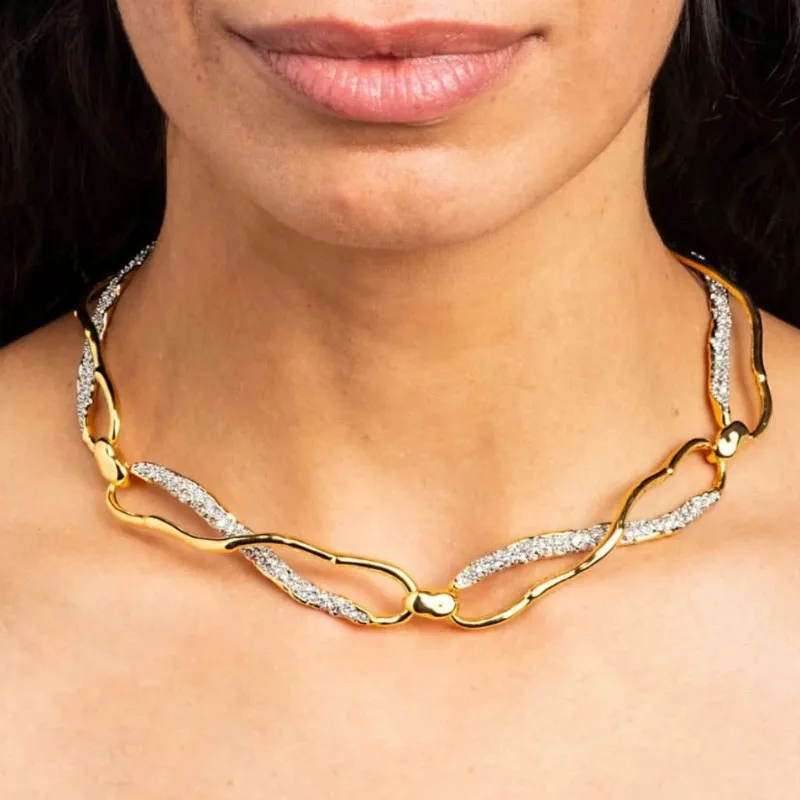Retro Gold-plated Short Chunky Necklace for Women Big Luxury Girls Thick Chain Splicing Metal Choker Jewelry Collares Para Mujer