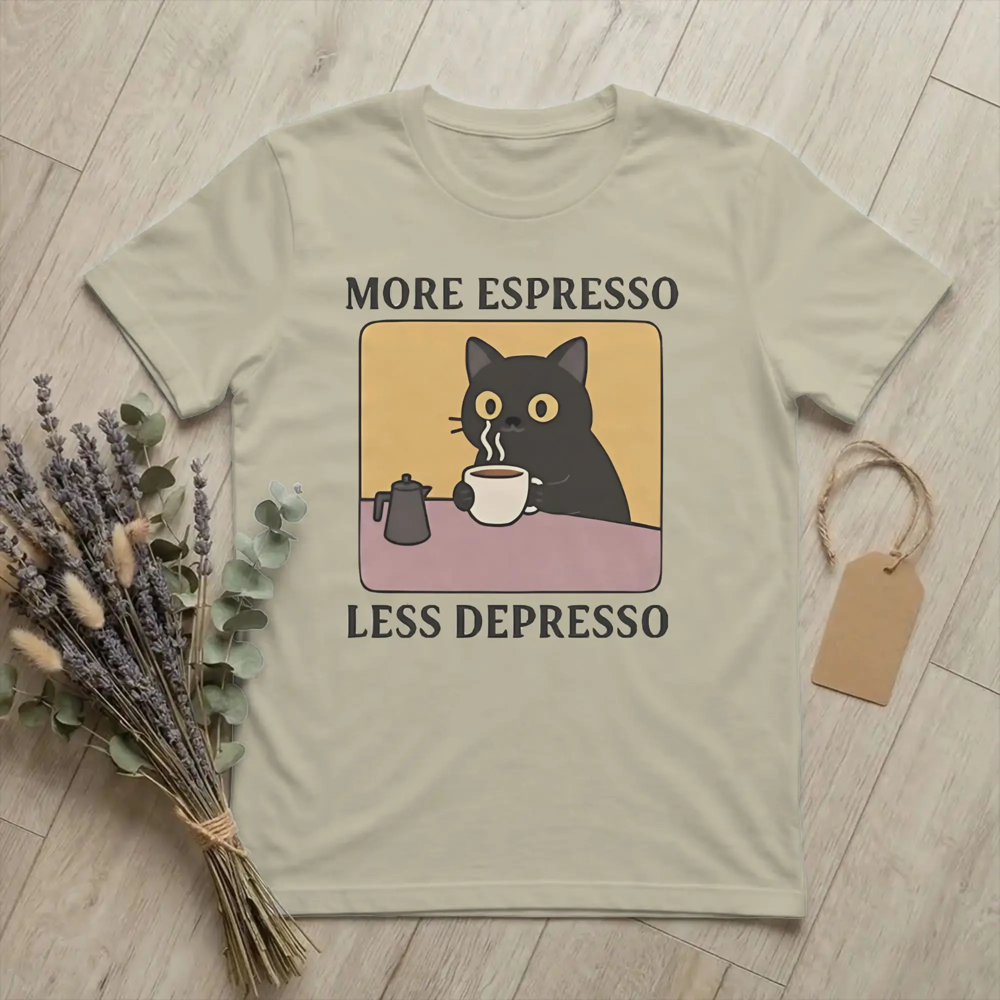 Men Women More Espresso Less Depresso T Shirts Funny Meme Pure Cotton Clothes Fun Short Sleeve Crew Neck Tees Gift Idea T-Shirt
