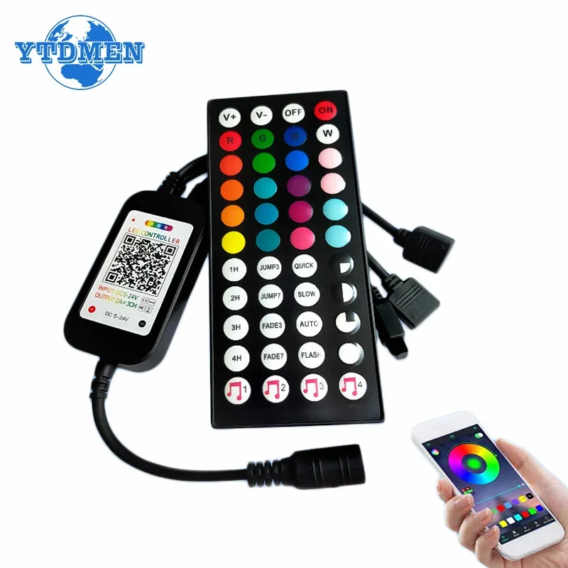 12V RGB LED 44key Controller Music Bluetooth-Compatible Smart Control Double Output LED Dimmer Controller for RGB Strip Lights