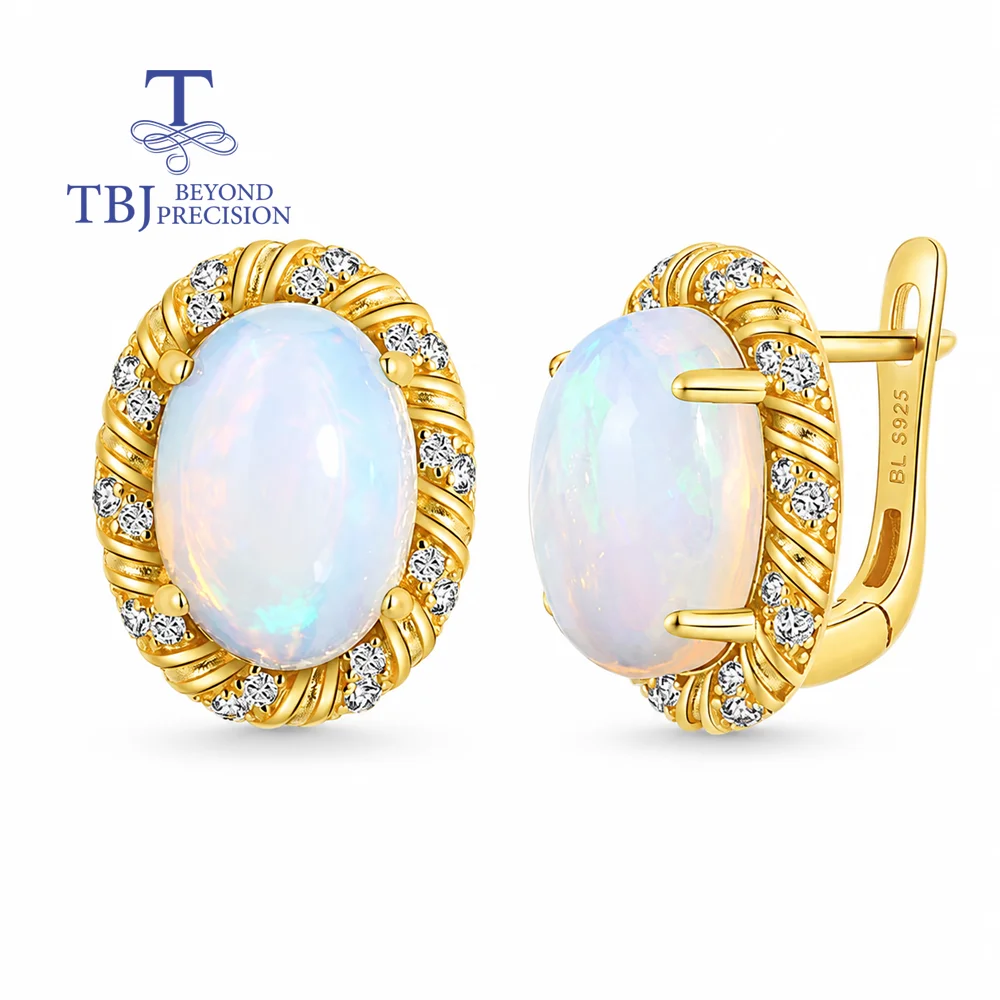 Natural big  Opal  earring oval 10*14mm  925 Sterling silver women's clasp earrings fine jewelry for festival gift,