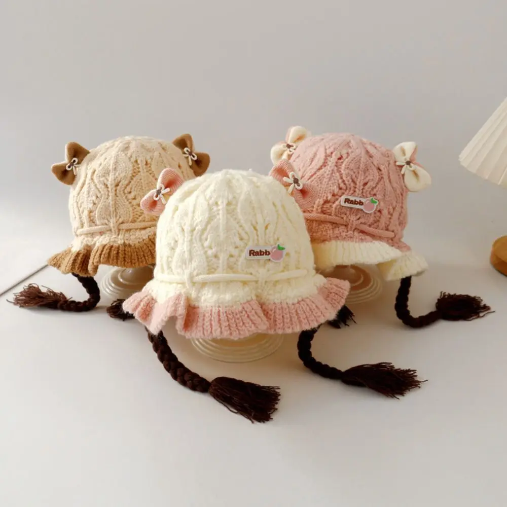 

Cartoon Warm Baby Knitted Hat Breathable Soft Baby Wig Hats Windproof Newborn Beanie Cap Autumn and Winter