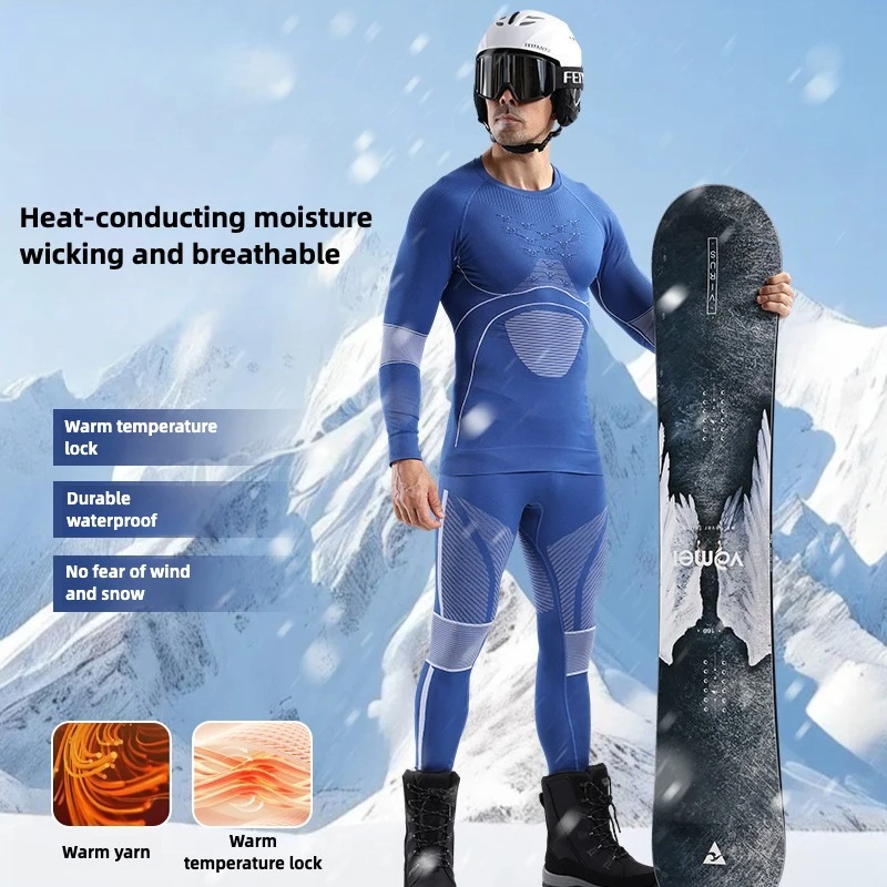 Traje de esquí de secado rápido para hombre, imprimación de compresión de frío extremo, ropa interior térmica funcional deportiva para hombre, otoño e invierno