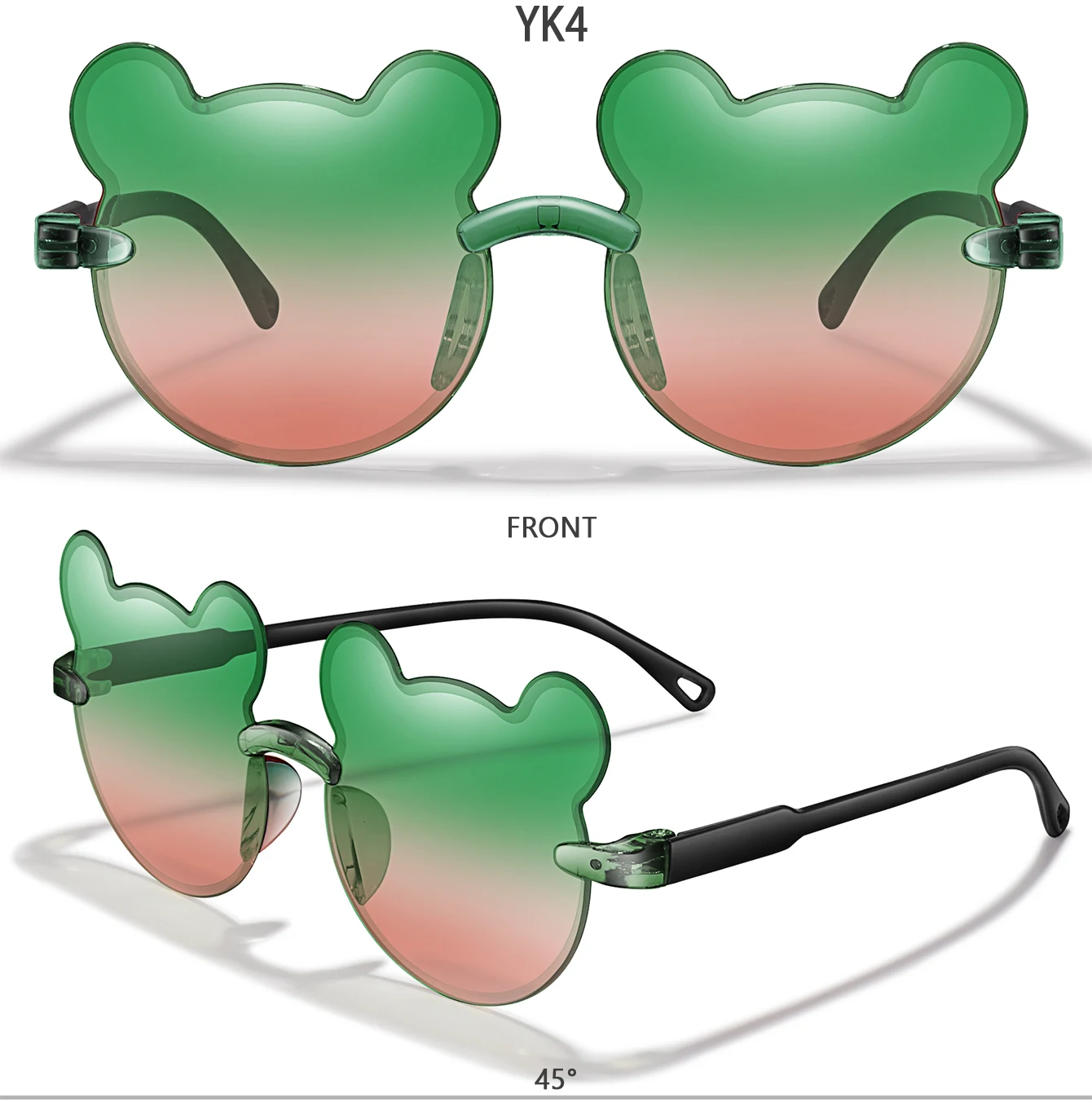 Mode Cartoon Bär 3-8 Kinder Rahmenlose Sonnenbrille Gradienten Kinder Sonnenbrille Anti-Uv Strand Reise Sonnenschirm Foto Requisiten – Detail 7