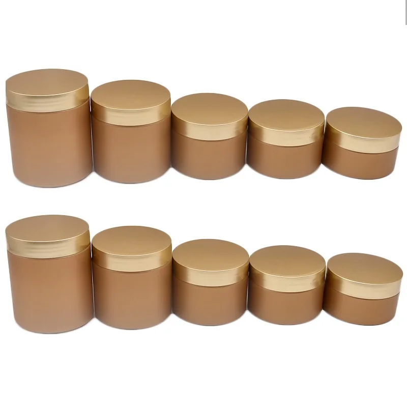 Empty Gold Plastic Cream Refillable Bottle Gold Lid 100g 120g 150g 200 250g PET Cosmetics Packaging Jars Facial Cream Pots 22pcs