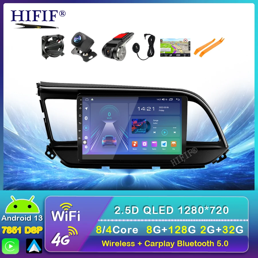 Autoradio Android 13, DSP, 8 cœurs, 4 Go RAM, 64 Go, navigation GPS, lecteur multimédia, pour voiture Hyundai Elantra 6 (2015, 2016, 2017, 2018)