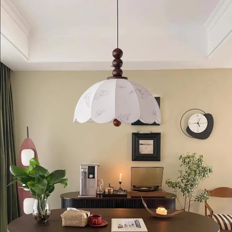 French Retro Fabric Pattern Creative Pendant Light for Living Room Dining Room Bedroom Bar Counter Home Decoration Hanging Lamp
