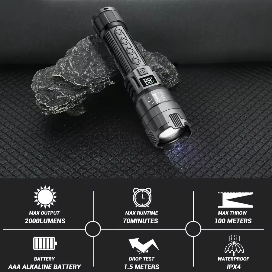 Super Bright Long Range LED Flashlight USB Rechargeable Tactical Flashlight Outdoor Waterproof Flashlight Camping Lantern Torch