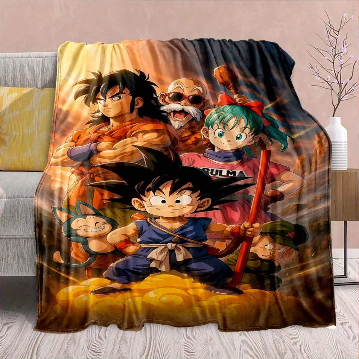 Dragon Ball Anime Flannel Blanket - Soft Warm Perfect for Sofa, Bedding Camping Travel Office Home Decor -QJY