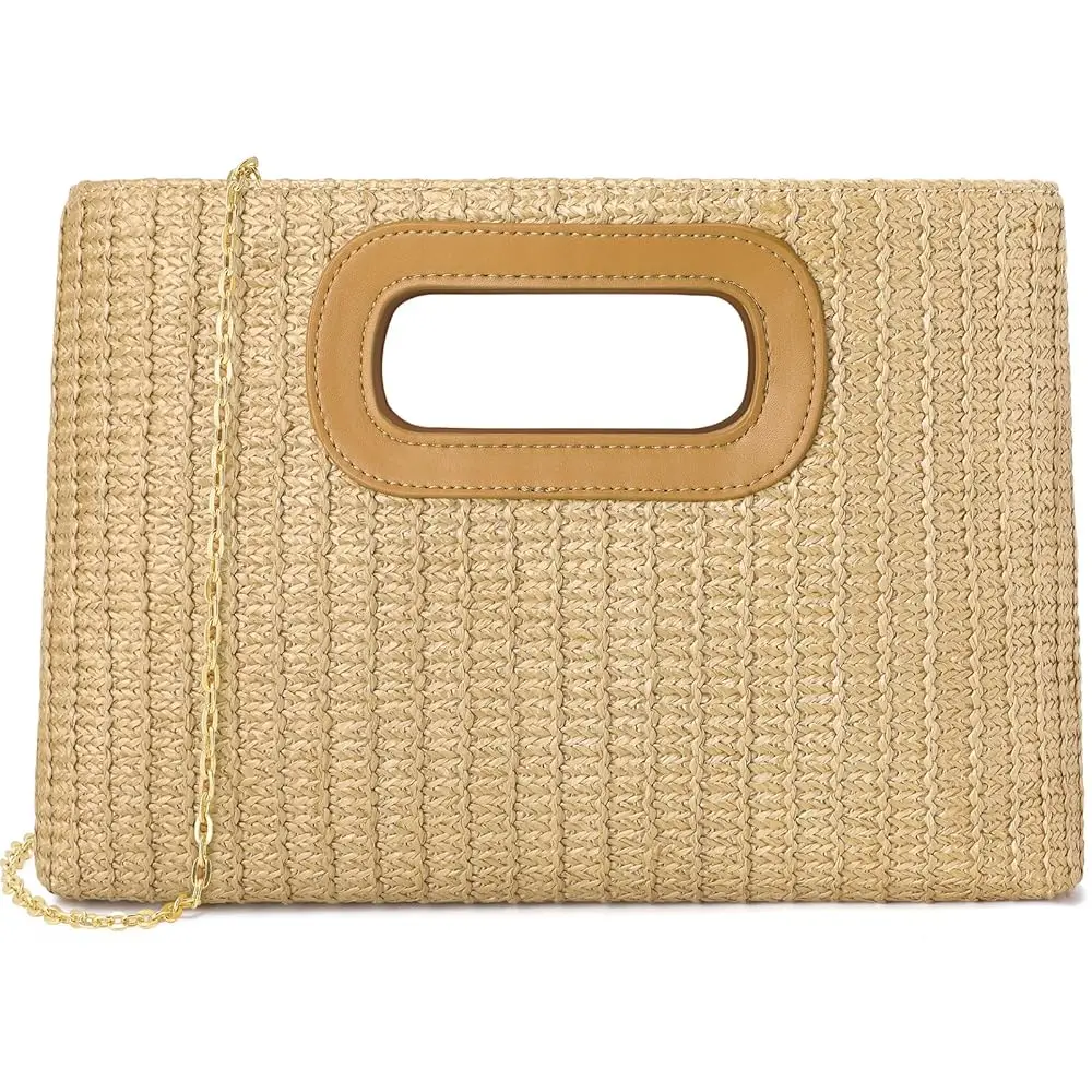 Clutch Purses for Women, Top Handle Straw Purse Handbags, Summer Shoulder Crossbody Bag, Woven Beach Bags Purses