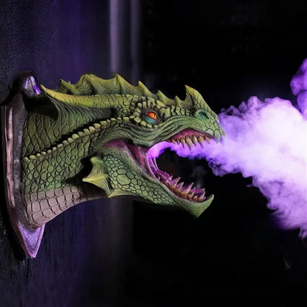 

Halloween 3D Dragon Smoke Lamp LED Wall Hanging Decor for Home Party Scary Dinosaur Night Light with Color Changing Effect