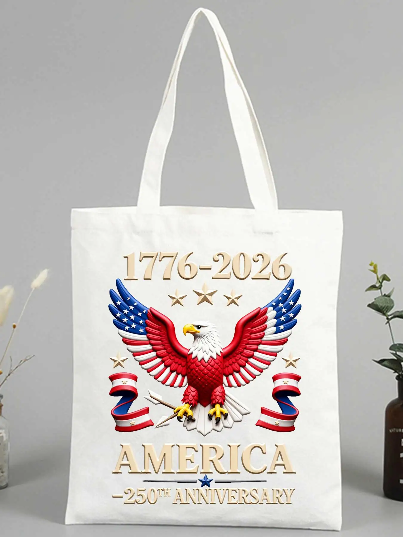 Women's canvas tote bag with eagle graphic and typography print, ideal for casual shopping and daily use