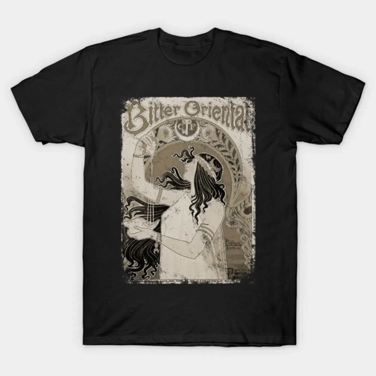 Art Nouveau Bitter Oriental Alphonse Mucha 3 Vintage T Shirt vintage Washed Casual designer clothes Slightly homme Unisex