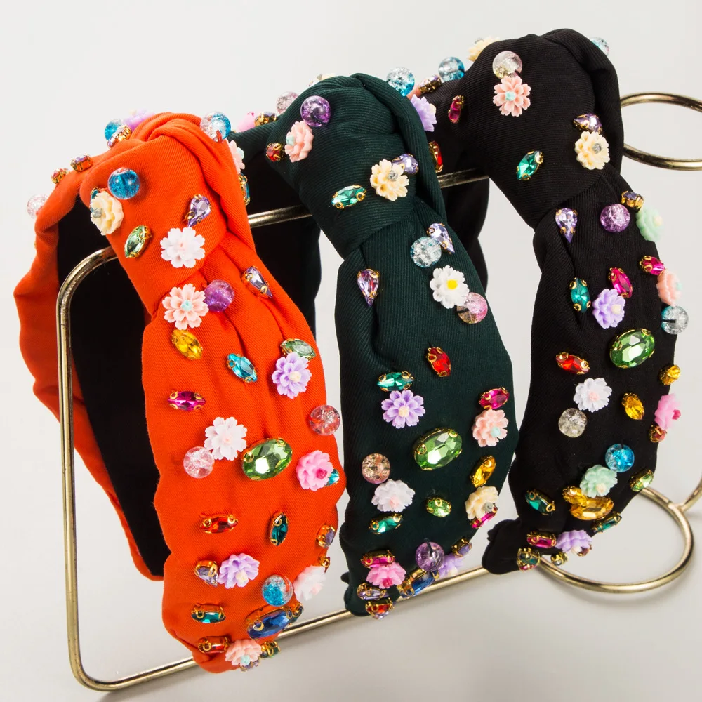 

New Vintage High Cranium Headband Hand Sewn Glass Diamond Crystal Headband Flower Decoration Ball Temperament Hair Accessories