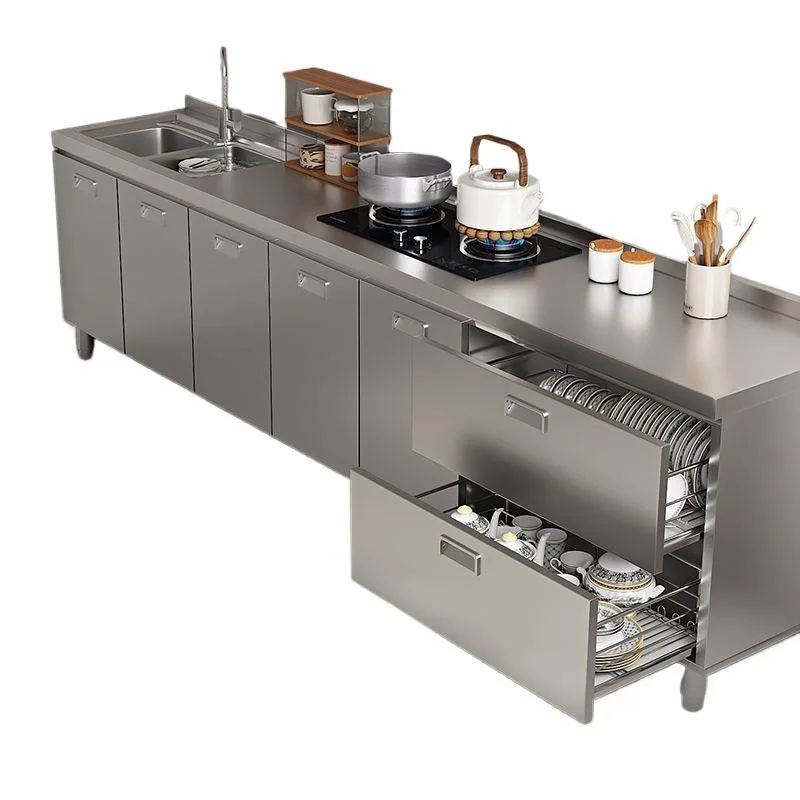 YJQ stainless steel kitchen cabinets installation-free thickened stove storage cupboards simple integration