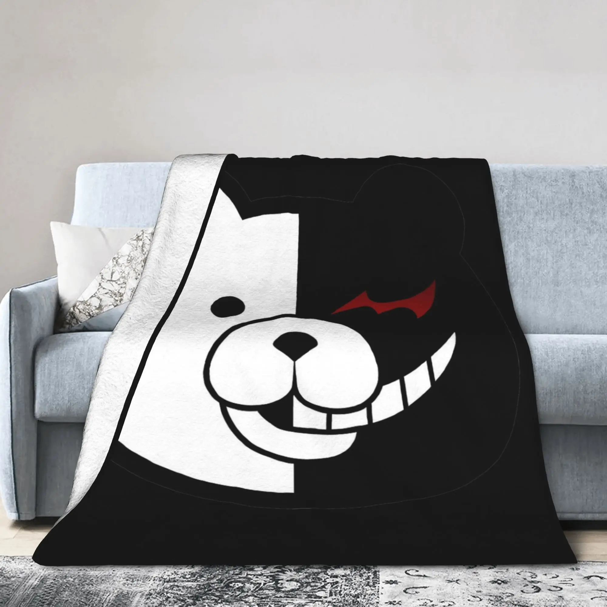 Monokuma!! Cute  Japanese Anime Fleece Throw Blanket Danganronpa Blanket for Sofa Outdoor Lightweight Thin Plush Thin Quilt,