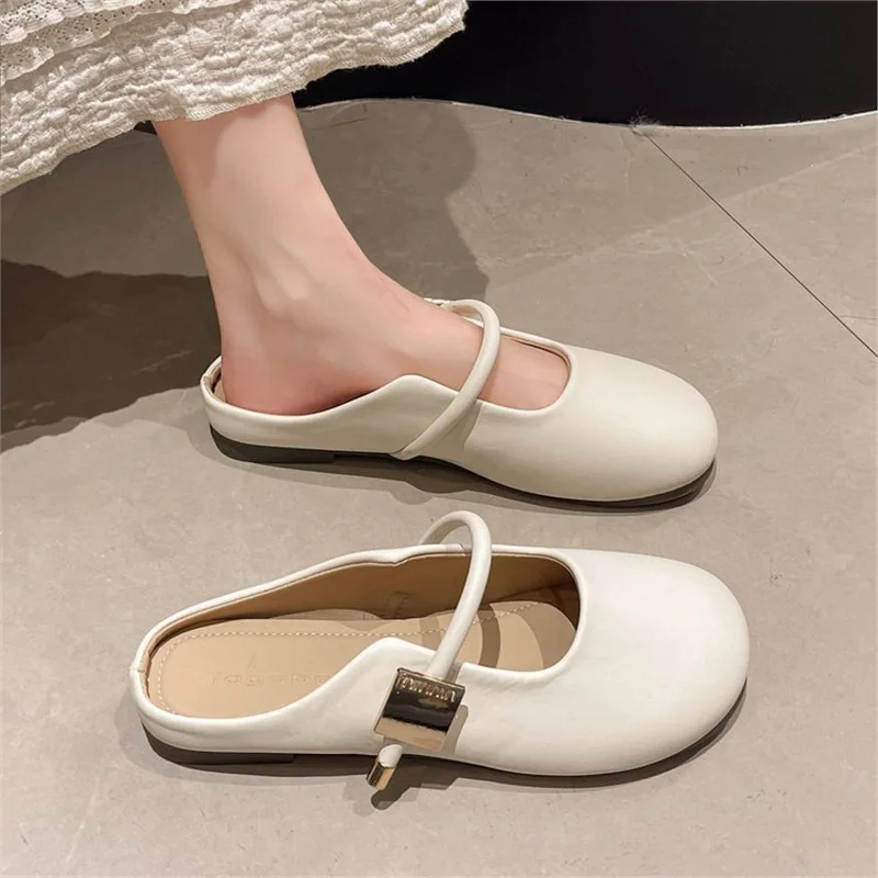 

French Flat-toe Half-slipper Women's Outerwear New Spring and Summer One-foot Mary Jane Evening Shoes