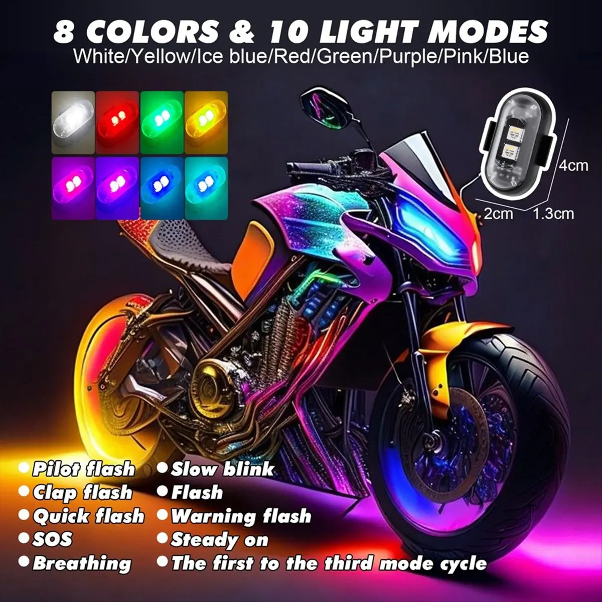 

AB31 6PCS Wireless LED Lights for Car with Remote Control, Wireless LED Strobe Lights 8 Colors for Car Motorcycle Drone Bike
