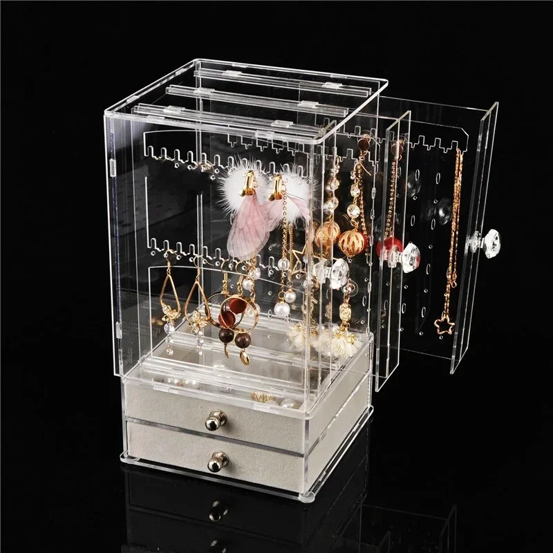 Multifunctional Transparent Jewelry Box Dustproof Display Stand Three-dimensional Large Capacity Necklace Earring Storage Boxs