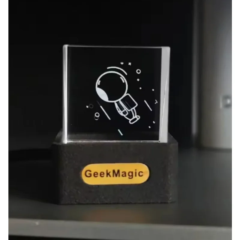 Crystal Cube Photo Display Holographic Desktop Smart Weather Station Digital Clock with GIF Animations Album