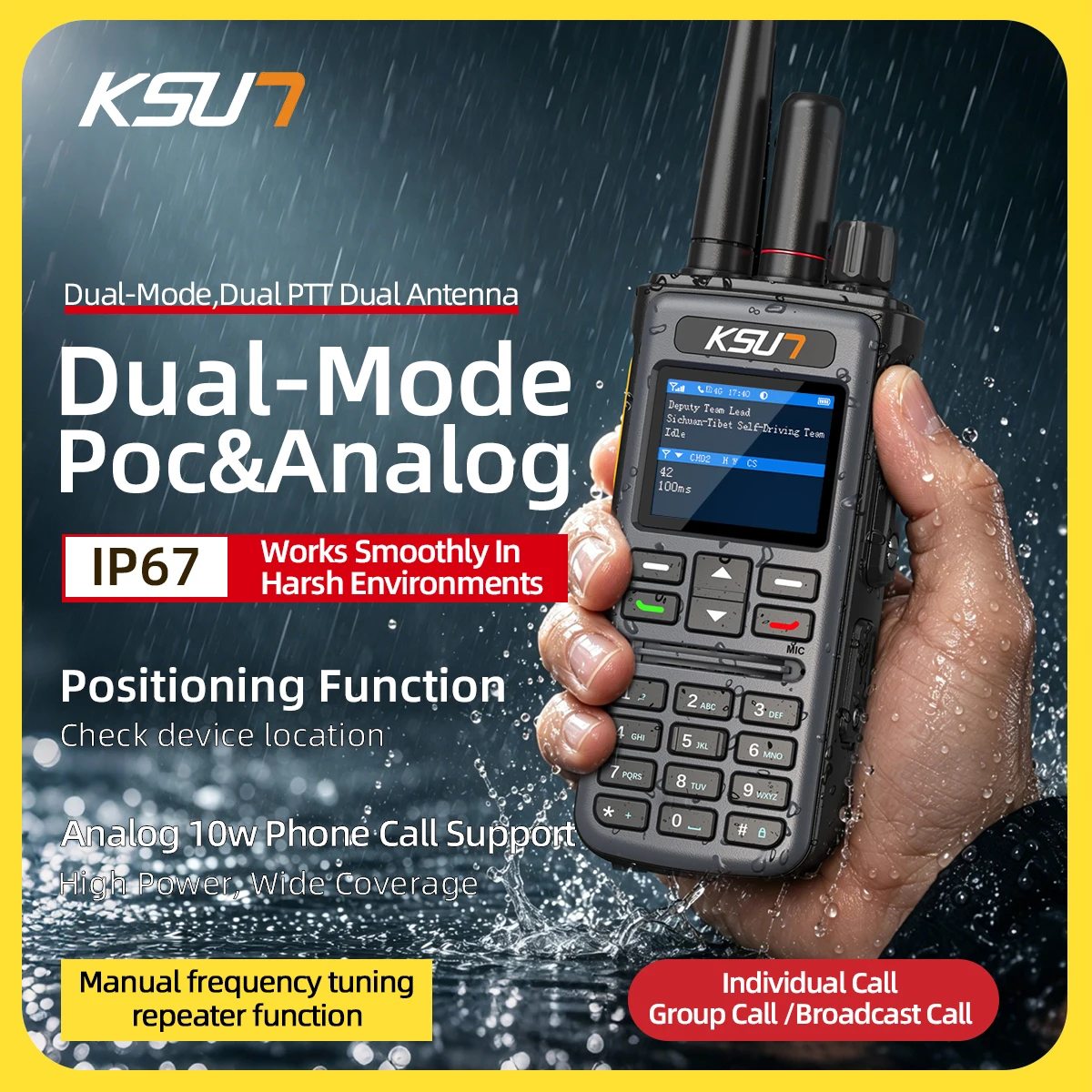 KSUN CT96P Dual SIM  cross-relay color screen numeric keypad, with desk charger and fast charge Ham Radio Outdoor walkie talkie