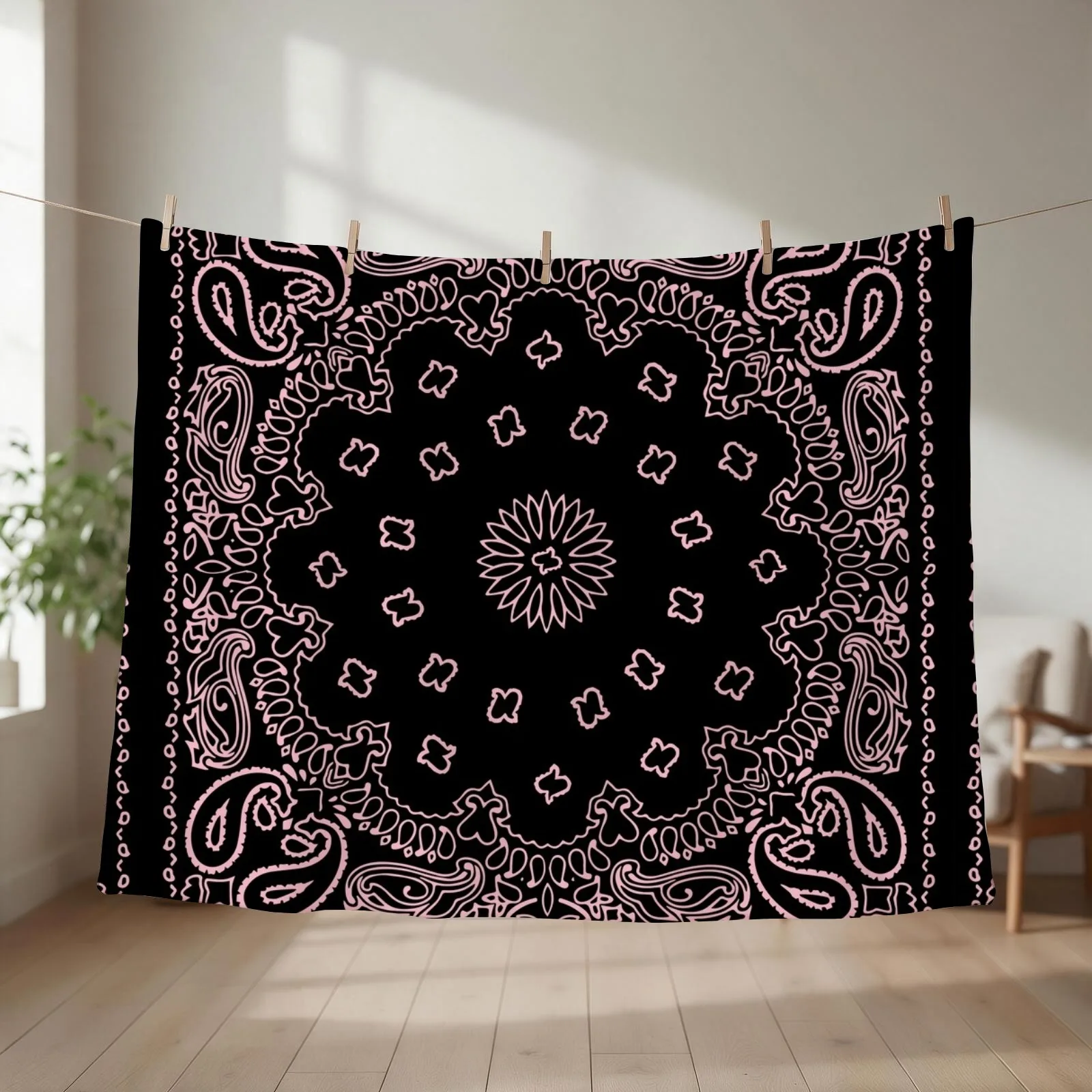 Bandana Black and Pink Throw Blanket couch cozy soft plush fuzzy picnic outdoor blanket