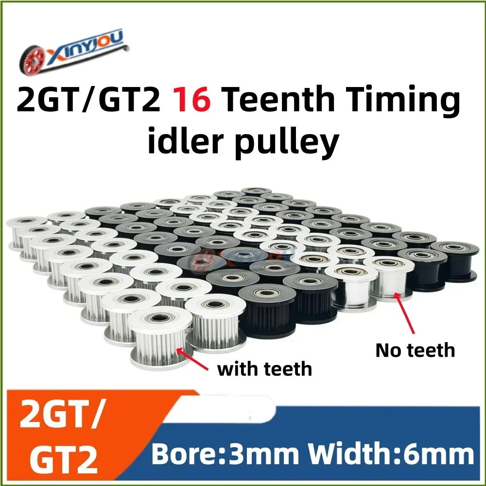2GT 16T Timing Pulley with Bearing Bore 3mm Width 7mm for 6mm Belt GT2 16 Teeth Synchronous Wheel Idler CNC 3D Printer RepRap