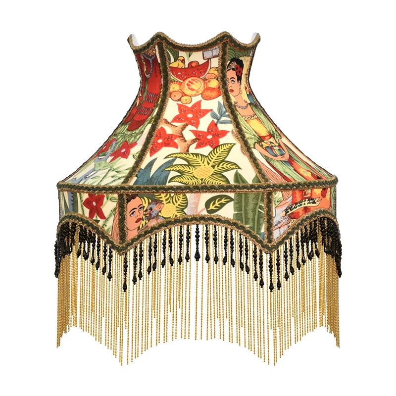 

Okeyi European and American literary and retro Frida home copper bead hanging chain copper-plated desk lamp shade bedroom living