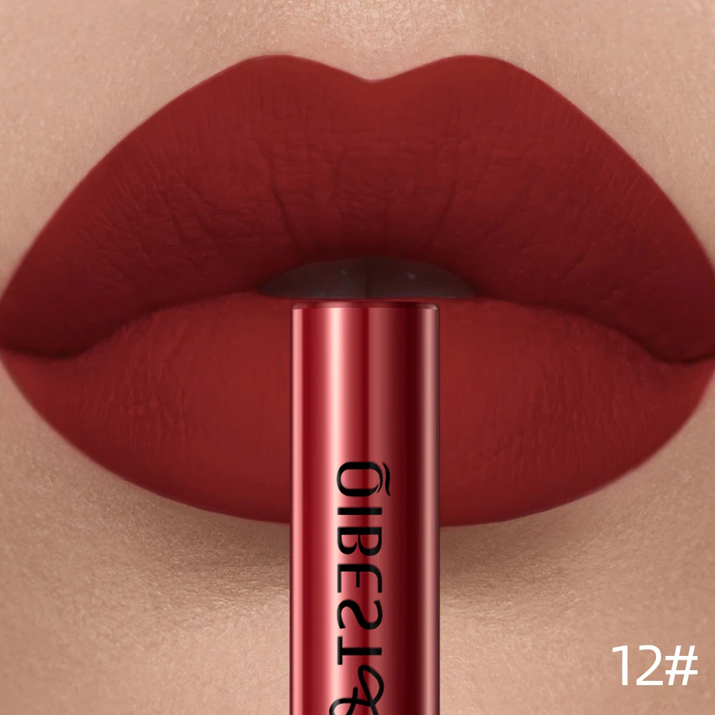 QIBEST Mattflüssiger Lippenstift, wasserdicht, langlebig, samtiger Lipgloss, Tönungsröhre, matt, nacktes Pigment, roter Lipgloss, Lippen-Make-up