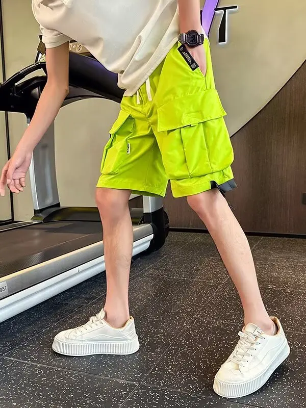 

Модные американские функциональные рабочие брюки для мужчин, летние, больших размеров, разноцветные, с серебристым блеском, для пар, пятичастные.