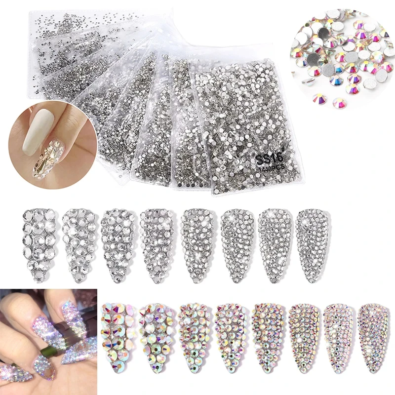 

BlingBling Nail Flat Drill Clear Crystal AB Drill Transparent SS3-SS40 3D Nail Art Ornament Decorations Rhinestones