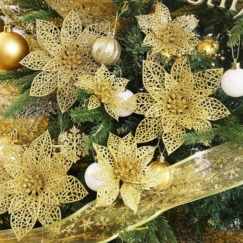 5 Stücke Glitter Künstliche Blumen 8/15 CM Gefälschte Blume Weihnachten Weihnachtsbaum Dekoration für Wohnkultur Ornamente Neujahr geschenk Navidad